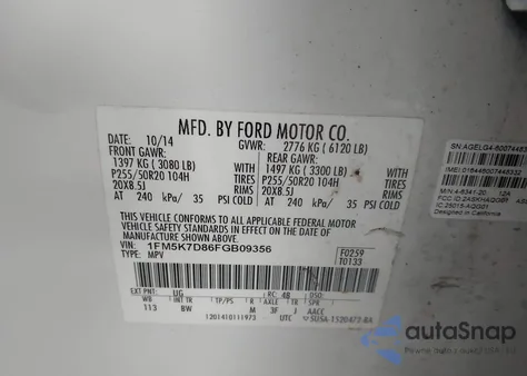 2015 Ford Explorer Xlt z USA, uszkodzony, nr VIN 1FM5K7D86FGB09356